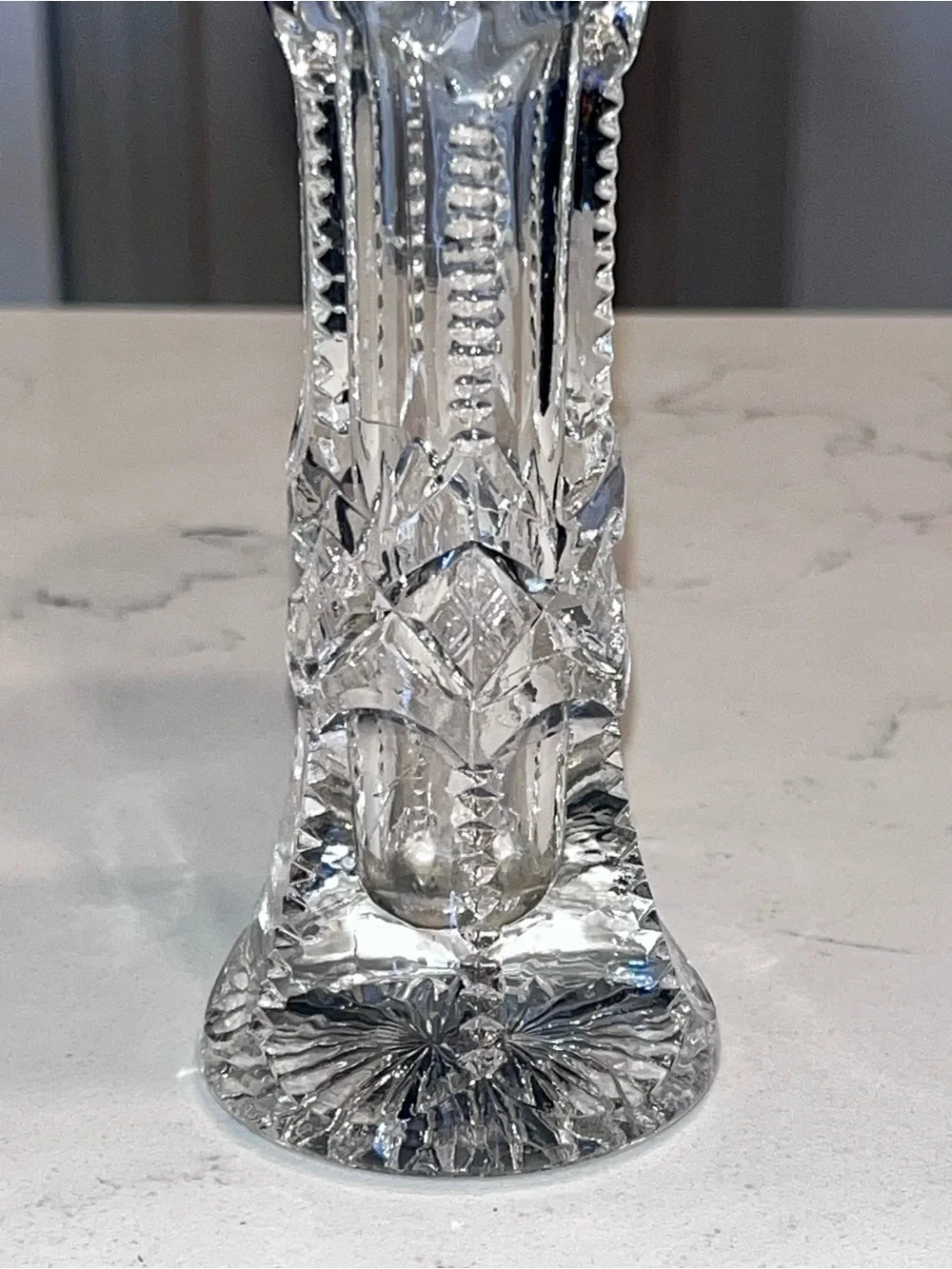 antique American Brilliant Period (ABP) cut crystal stem glass vase 5 3/4” tall